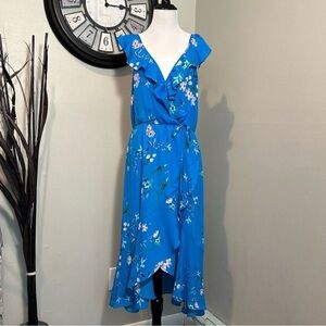Socialite Blue and White Asymmetrical Wrap Floral Sundress size large women